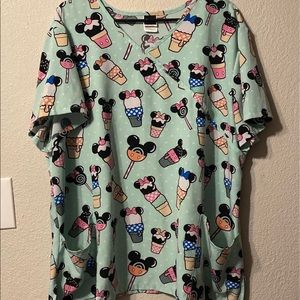 Mickey Mouse Ice Cream Scrub Top 3x NWOT